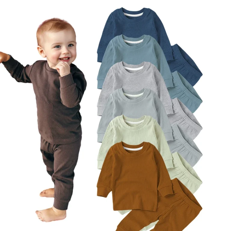 Elastic-Ribbed-Sleepsuit-Plain-Baby-Girls-Baby-Boys-Pajamas-Set