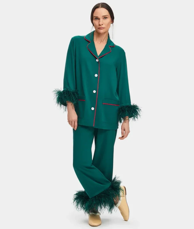 Elegant Faux Fur Party Pyjamas PJ Set Custom Feather Pajamas