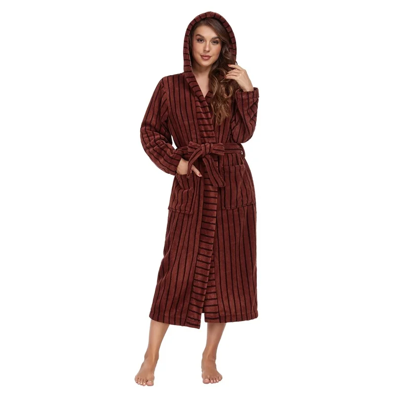 Elegant Flannel Bride Bath Robe Long Kimono Style Nightgown Red Plush Bath Robe