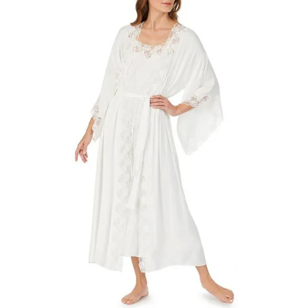 Elegant Glamorous Flowy Comfortable Women's Night Dress Robe Pajamas Lace Design Front Lightweight Loungewear