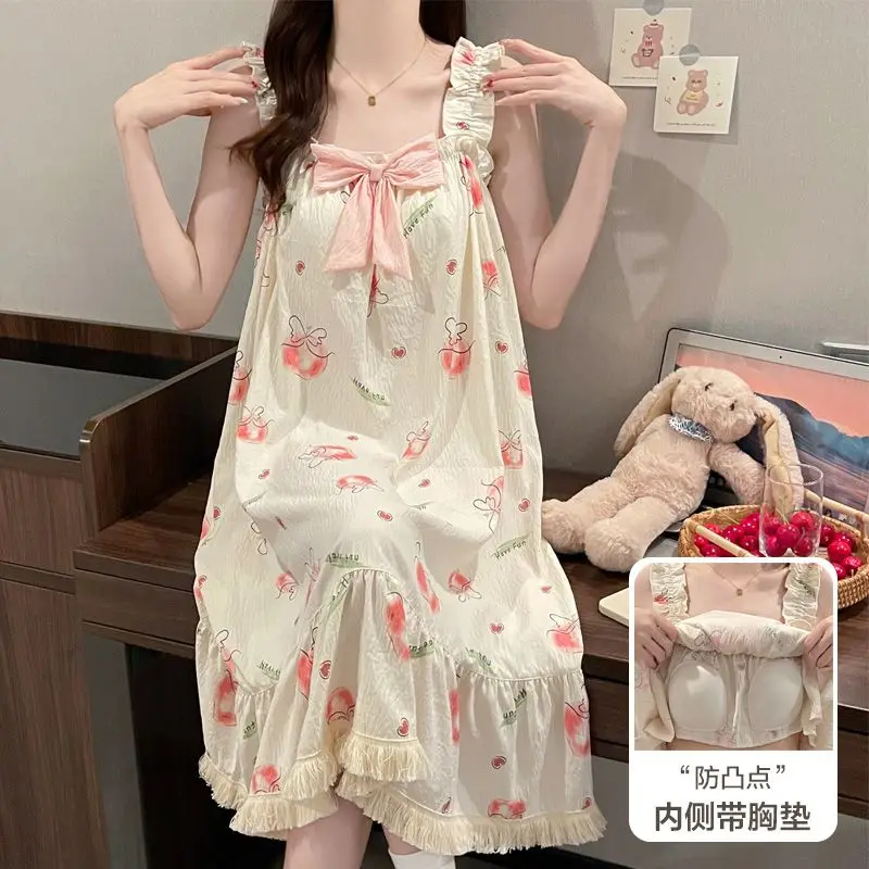 Elegant Leisure Printed Cotton Female Sleepwear Plus Size Summer Nightdress Breathable Loose Comfortable Sleep Dress