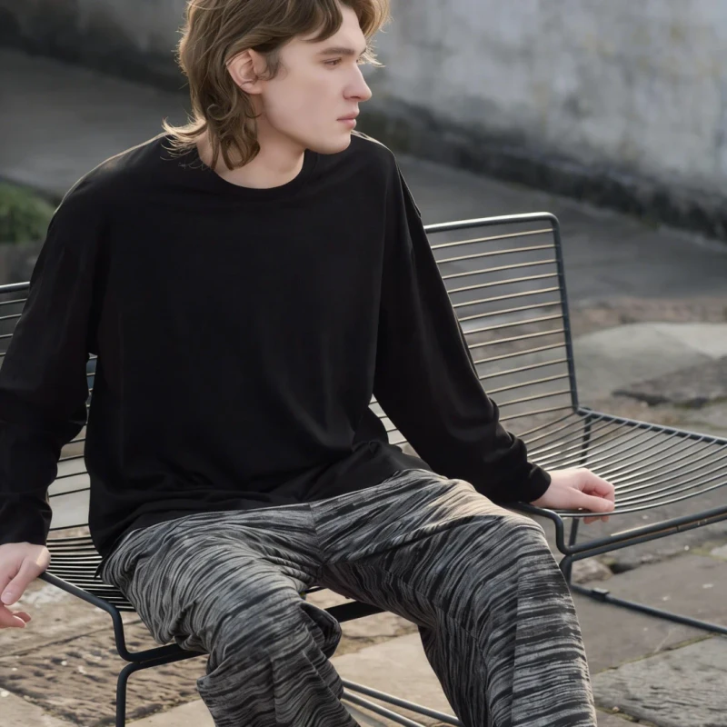Elegant Modal Jersey Cotton Pajamas for Men Spring Autumn Long Sleeve Pants Set Quick Dry Breathable Home Wear