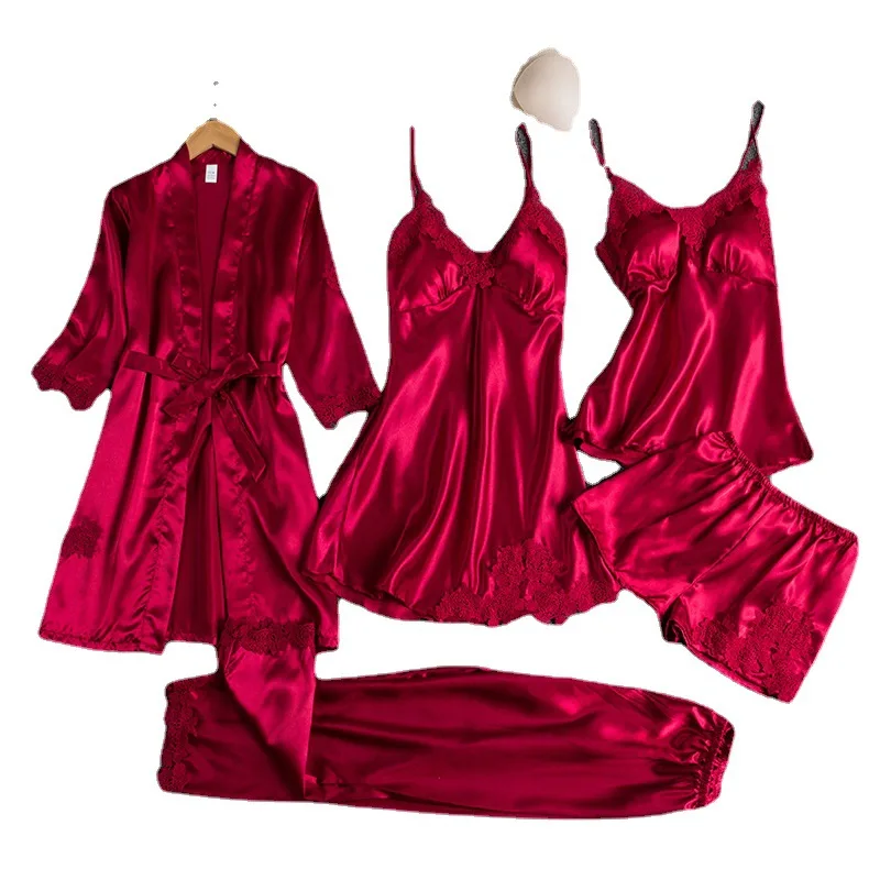 Elegant Style Breast Pads Underwear Suspenders Nightgown Robe Sleepwear Pajamas Nightgown Nightdress Set