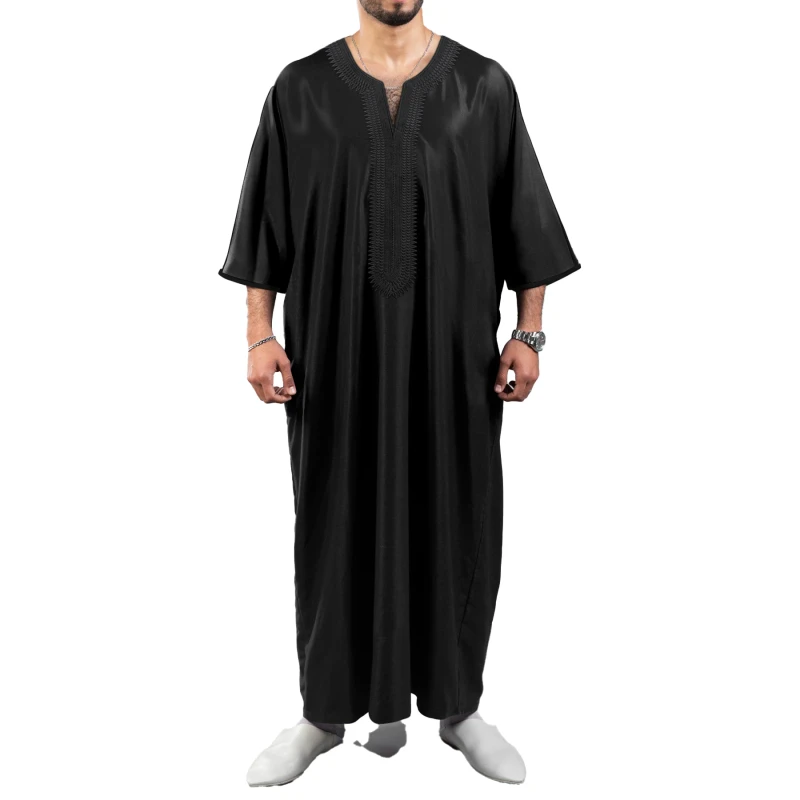 Embroidered Morocca Men's Muslim Thobe Robe Jibba Abaya Men's Clothing Jalabiya for Men's Boubou