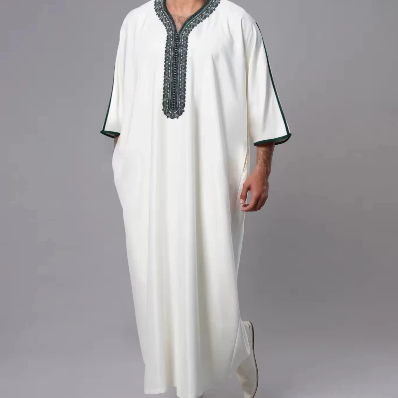 Embroidered Traditional Men Jalabiyas Jubbah Muslim Men's Thobe Islamic Clothing Ramadan Thobe Robe Ramadan