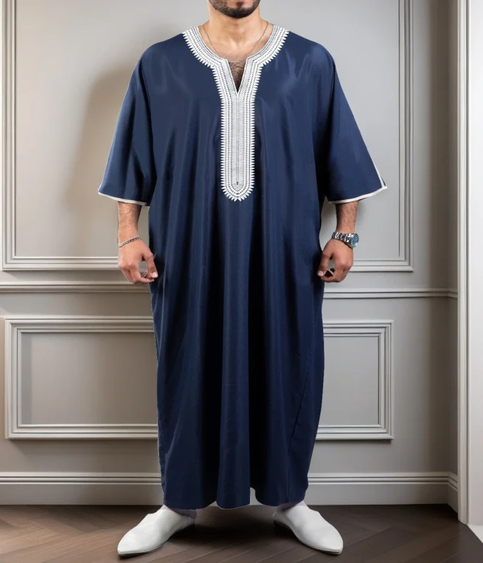 Embroidered Traditional Men Jalabiyas Jubbah Muslim Men's Thobe Islamic Clothing Ramadan Thobe Robe Ramadan