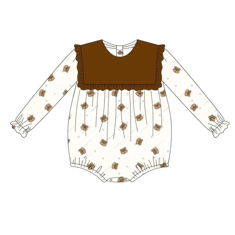 Embroidery-100-Cotton-Toddler-Pajama-Long-Sleeve-Button-up-Top-with-Ruffled-Cuffs-Collar-Elastic-Waist-Pants-Cute-Bear-Print