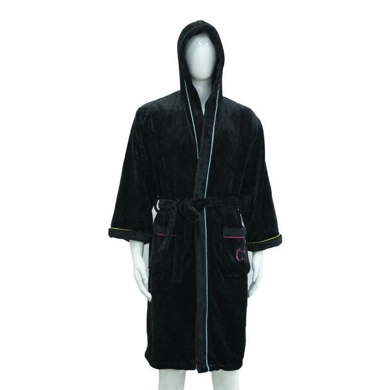 Embroidery logo 100% Microfiber Fleece Bathrobe Women Bath Robes for Unisex Pajamas With Custom Logo