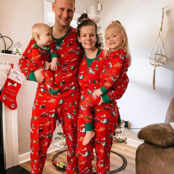 European American EBay New Christmas Print Family Matching Long Sleeve Pajama Set Home Wear