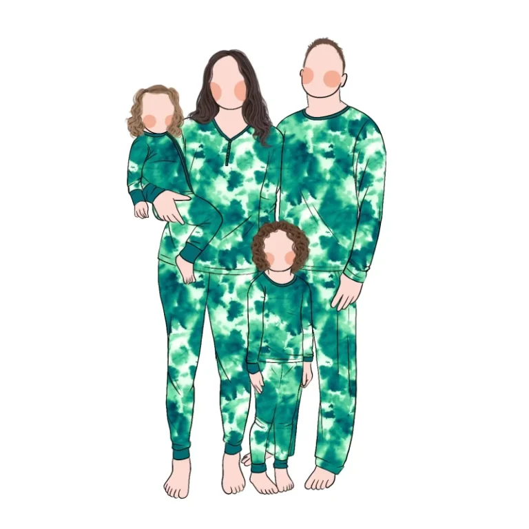 European-American-Parent-Child-Pajamas-Tie-Dye-Printing-Bamboo-Home-Family-Matching-Set