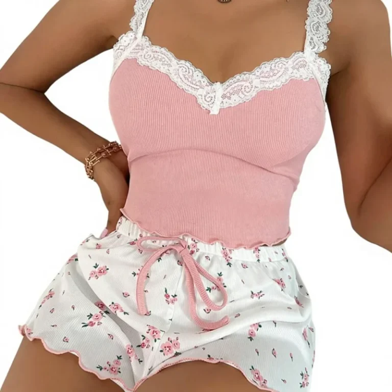 European-and-American-Cross-border-Home-Wear-Lace-Camisole-Pajamas-Set-Comfortable-and-Elastic-Home-Casual-Wear-Pajamas