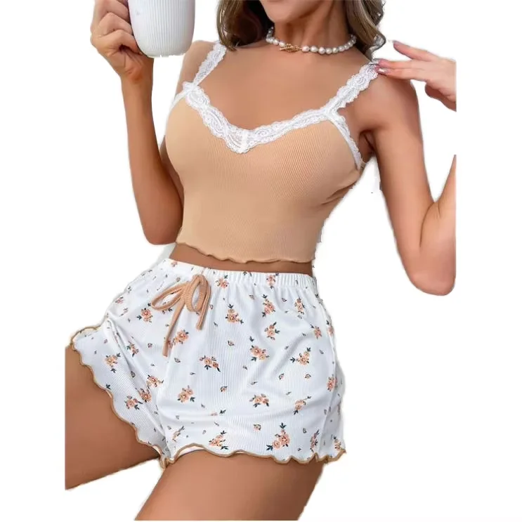 European-and-American-Womens-Breathable-Summer-Spring-Floral-Pit-Stripe-Print-Sleeveless-Sweet-Camisole-Pajamas-Nightwear