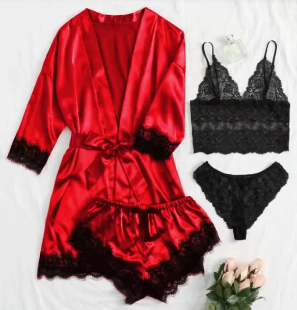 European and American Women's Pajamas 4 Sets With Nightgown Nightdress
