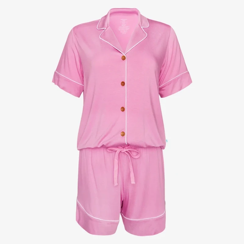 Factory Bamboo Spandex Solid Color Pajama Women Short-Sleeved and Short-Pants Loungewear Set with Lapel and Buttons