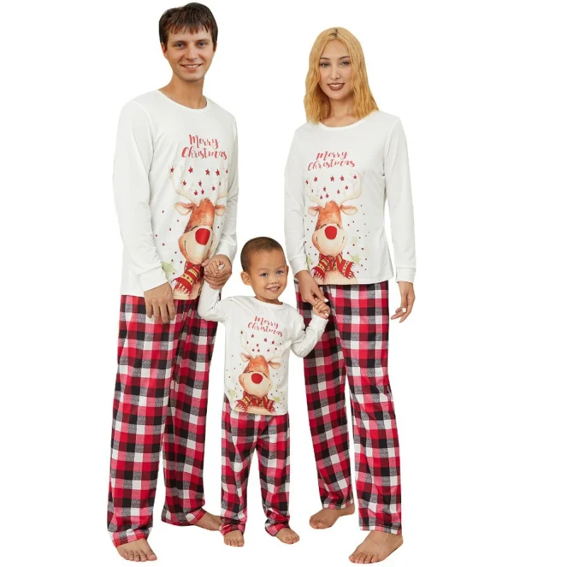 Factory Christmas Pajamas Family Matching Cartoon and Checker Sleepwear Parents