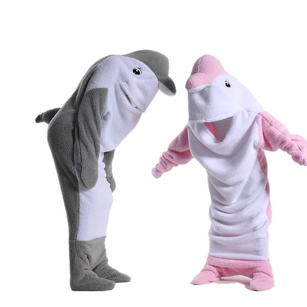 Factory Custom Dolphin Hoodie Onesie Sleepwear Oversized Flannel Pajama Dolphin Animal Sleep Bag Onesie Party Costume