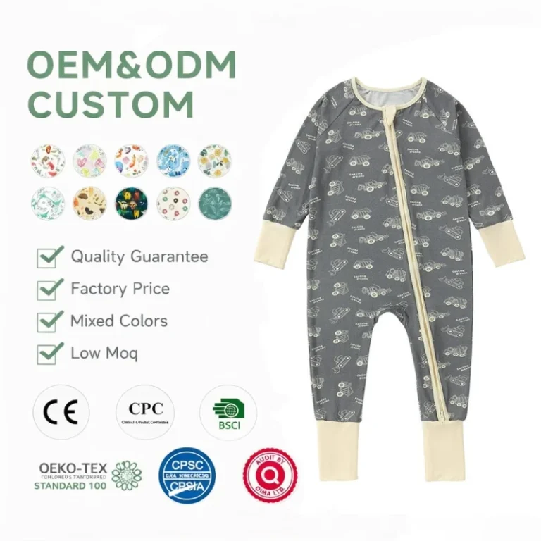 Factory-Custom-Knitted-Bamboo-Zipper-Sleeper-Pajamas-For-Kids-ODM-supplied-Onesie-Bodysuit-Clothes-For-Spring