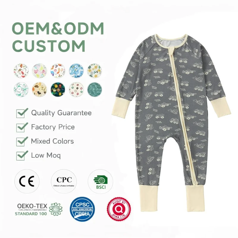 Factory Custom Knitted Bamboo Zipper Sleeper Pajamas For Kids ODM supplied Onesie Bodysuit Clothes For Spring