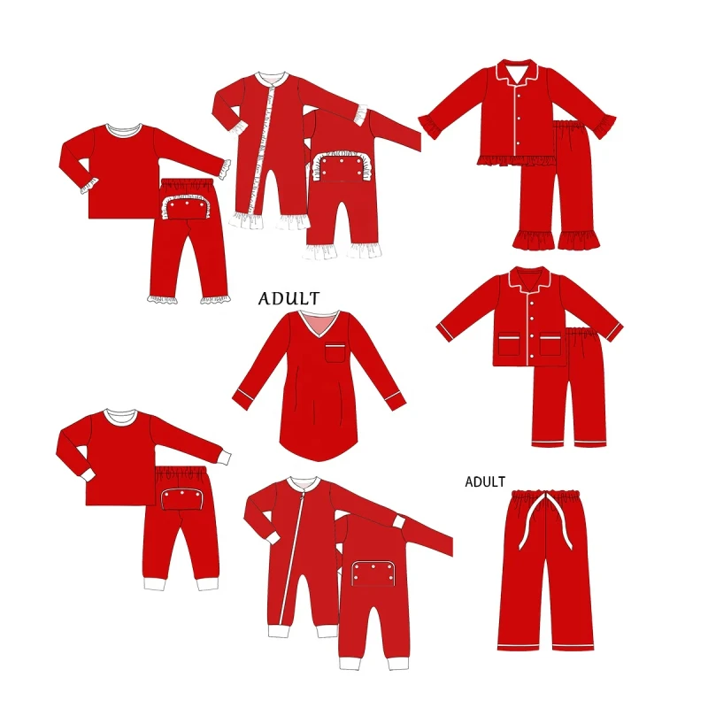 Factory Directly Sale Bamboo Kids Clothes 100% Cotton Knit Family Matching Pajamas Long Sleeve Fall Winter Baby Girl Clothing