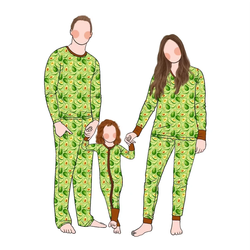 Factory Directly Sale High Quality 3pcs Bamboo Family Matching Set Family Pajamas Sleepwear Parent Child Clothing Set