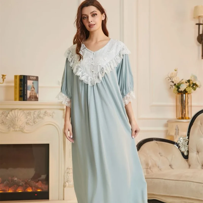Factory Dubai Princess Girls Night Dress Full Romantic Night Dresses for Woman Short Pyjamas Women Sleepwear Cotton