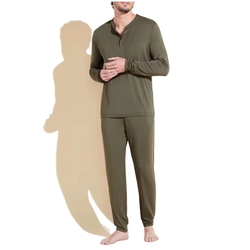 Factory Long Sleeve PJ Set Modal Men's Pyjamas Set Custom Shirt and Pant Sleepwear Pajama for Men Sustainable Mens Home Wear