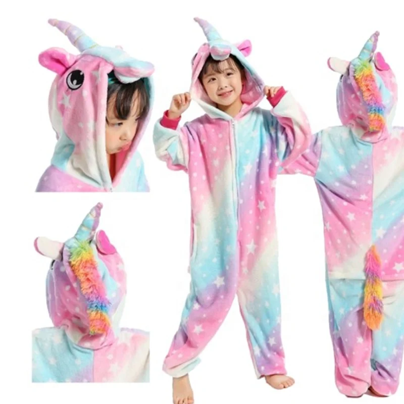 Factory Low Price Kids Full Body Animal Onesie Pajamas With Drop Seat