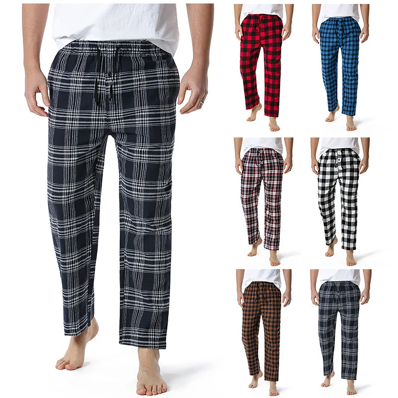 Factory Men's Cotton Plaid Pajama Pants Straight Leg Home Pants Casual Pants