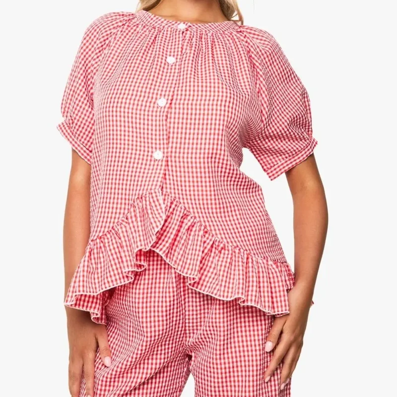 Factory ODM Custom Women's Pajamas Ruffles 2 Piece Set High Quality Comfortable Breathable Thermal