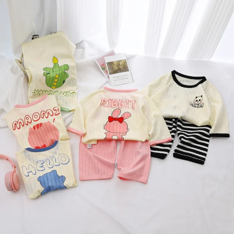 Factory-OEM-Baby-Pajamas-Cotton-Summer-Moisture-wicking-Pajamas-Set-with-Cartoon-Patterns-for-Unisex-Childrens