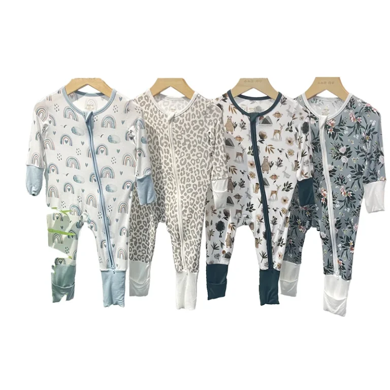 Factory-OEM-Fold-Over-Cuff-Baby-Pajamas-Onesie-Bamboo-2-way-Zipper-Romper-Baby-Bodysuit-Custom-High-Quality-Bamboo-Baby-Romper