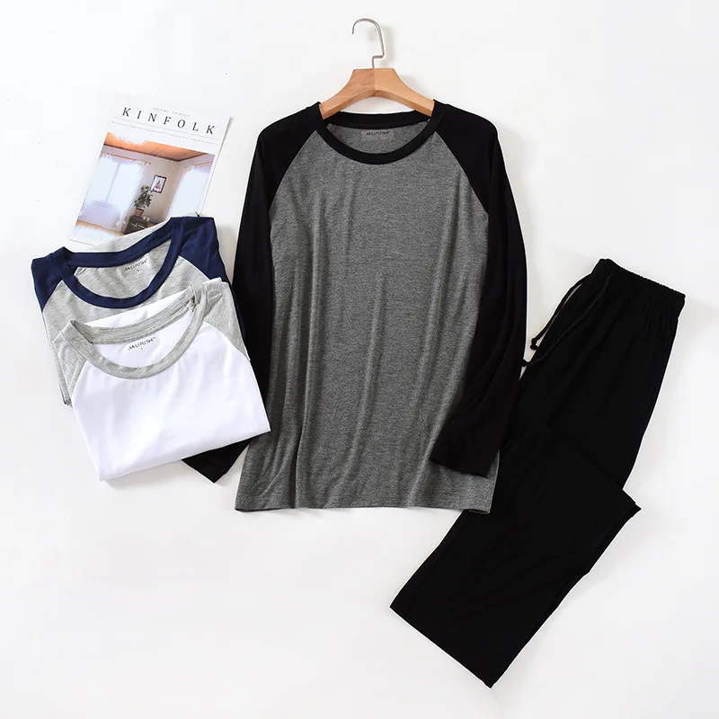 Factory Sale Plus Size 4XL Pajamas 2 Piece Pant Set Long Sleeve Sleepwear Set for Men