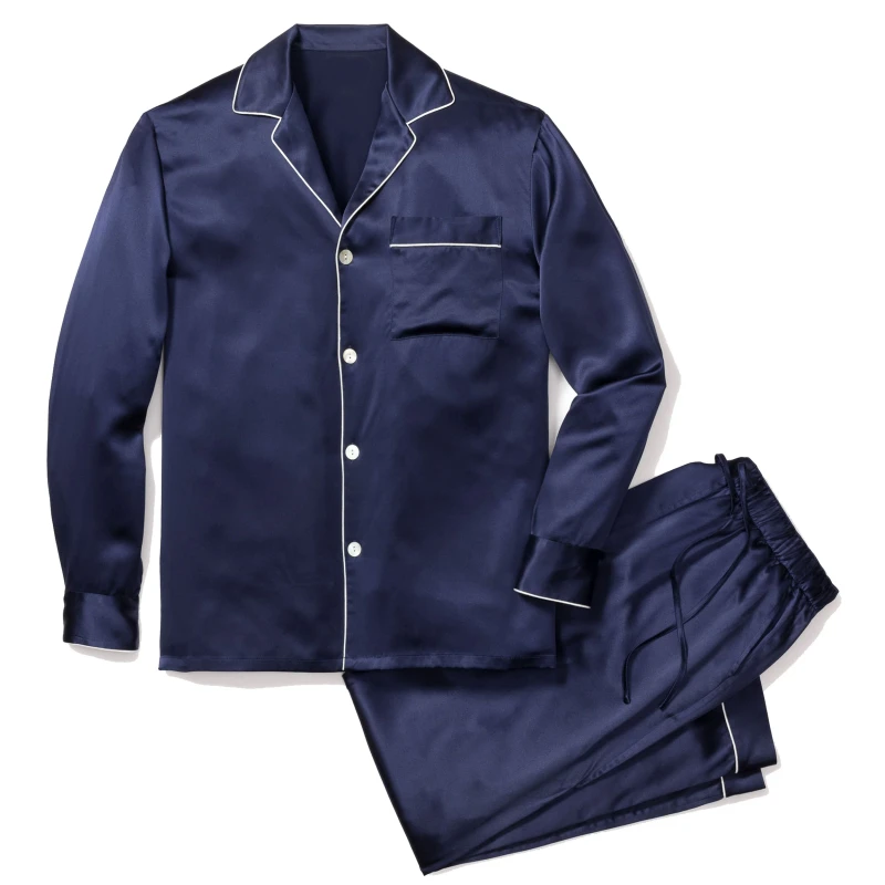 Factory Satin Smooth Three Piece Pajama Set Solid Color Lapel Comfortable Men's Pajamas