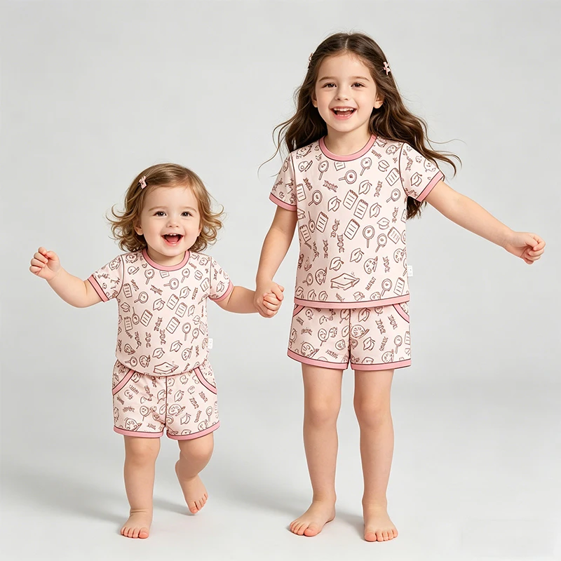 Factory Toddler Girl Summer Floral Print Short Sleeve Back to School 2 Pieces Sets Baby Kids Pajamas Outfits Sleep Wear