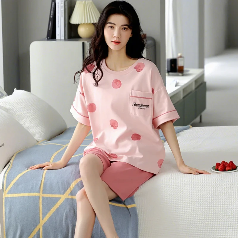Factory Women's Sleepwear Woman Cartoon Printed Pyjamas Polyester Lounge Lingerie Fashionable Girl Pajamas Set