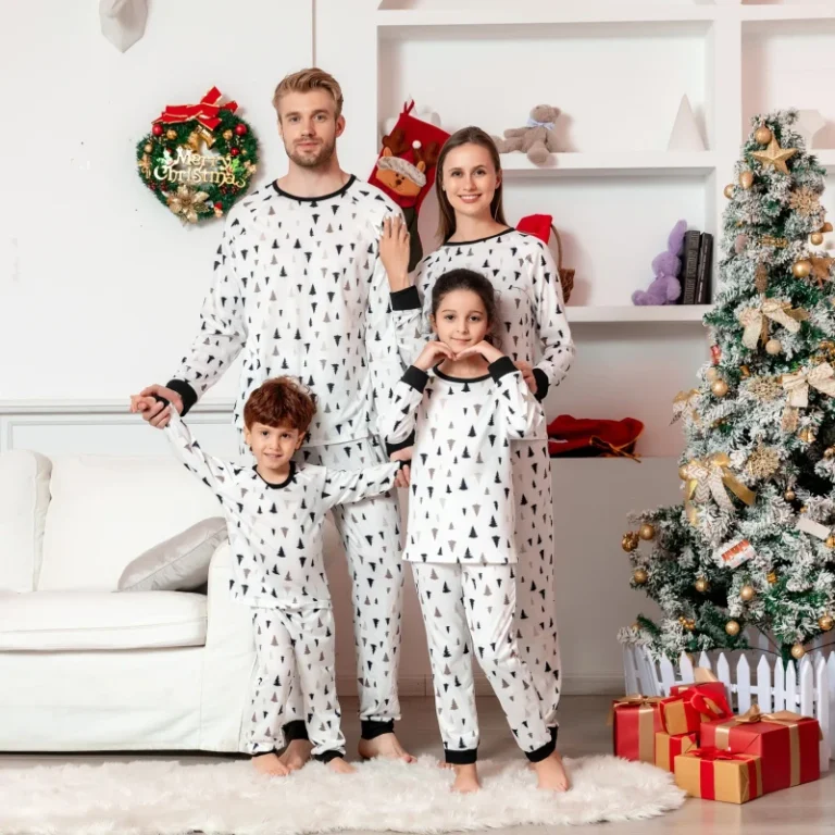 Family-Christmas-Pajama-Set-Holiday-Sleepwear-Long-Sleeve-Pullover-Printed-Pants-Cotton-Spandex-Breathable-Casual