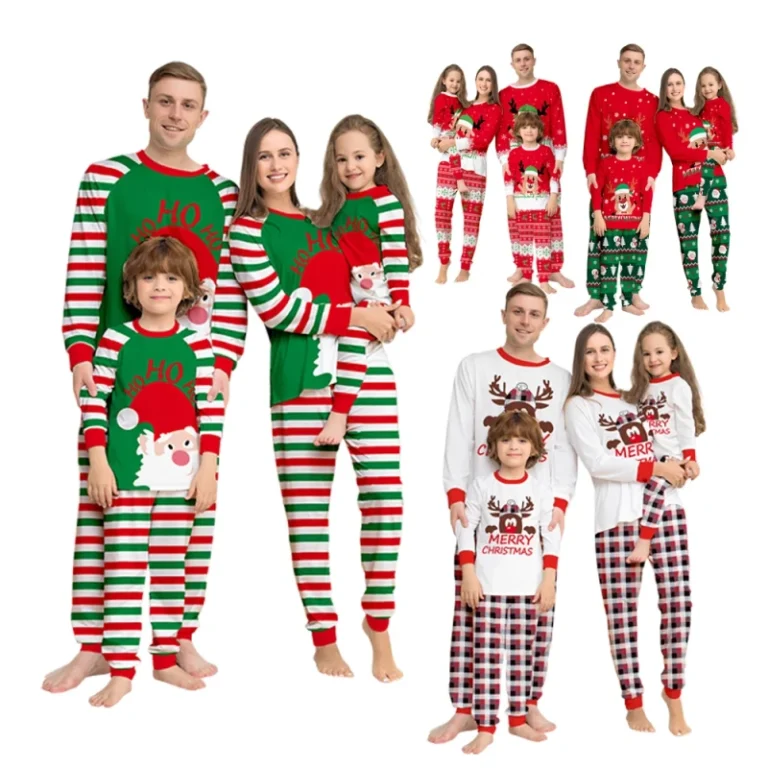 Family-Christmas-Pajamas-Set-Baby-Boy-Daughter-Mom-Dad-Print-Red-Green-Stripe-Santa-Claus-Long-Sleeves-Christmas-Pajamas