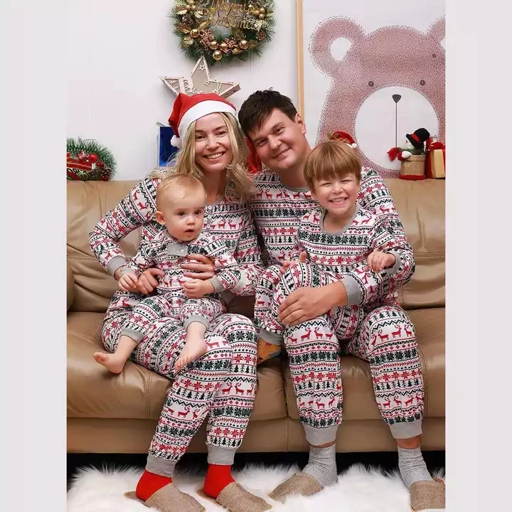 Family Christmas Pajamas Set Fashion Print Father Mother Kids Family Matching Clothes Outfits Family Sleepwear