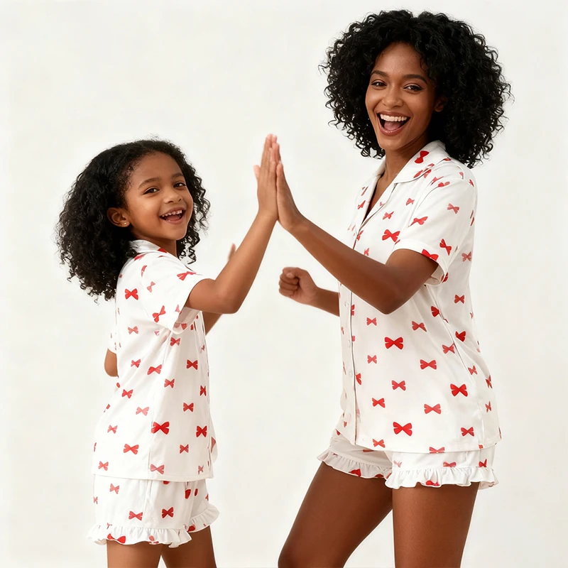Family Matching Bamboo Clothing Loungewear Women Sets Breathable Young Women's Pajamas Sets