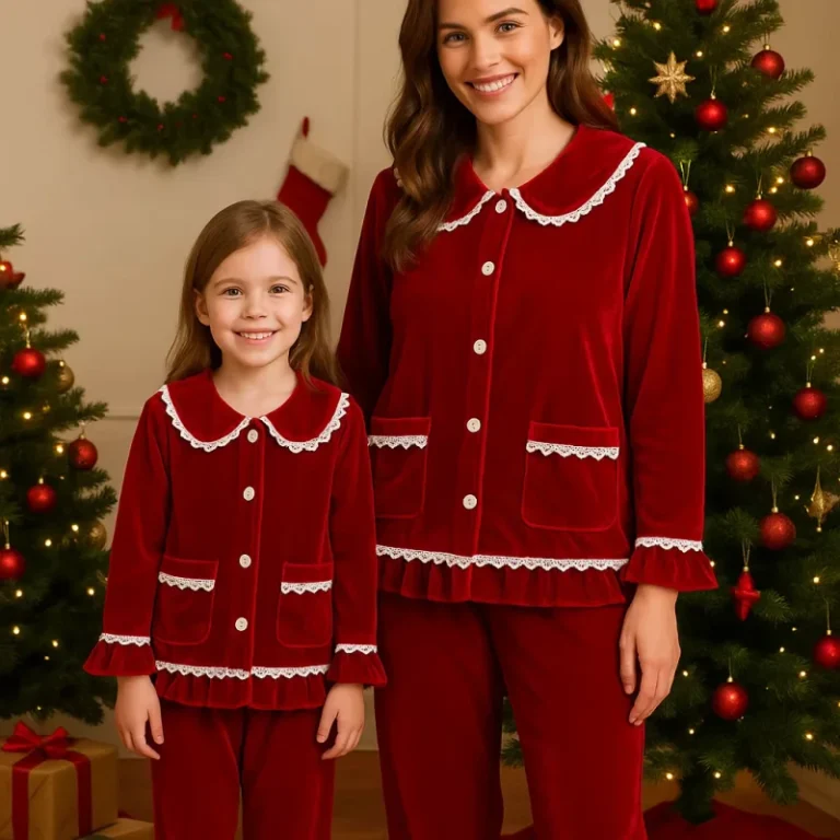 Family-Matching-Christmas-Pajamas-Kids-Boy-Girls-Button-up-Sleepwear-Velvet-Winter-Mum-and-Daughter-Matching-Women-Clothes-Set