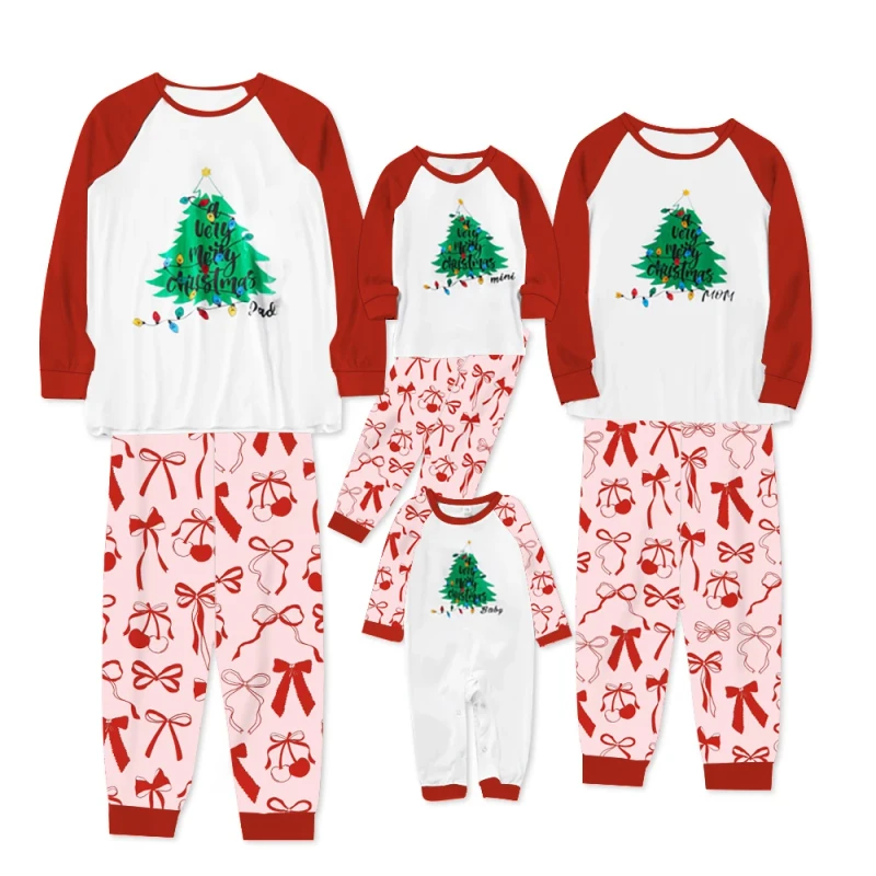 Family Matching Christmas Pajamas Set Bamboo Fiber Knit Adult Kids Soft Sleepwear