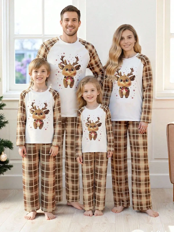 Family-Matching-Christmas-Pajamas-Set-Elastic-Waist-Thermal-Breathable-Soft-35-Cotton-Sleepwear