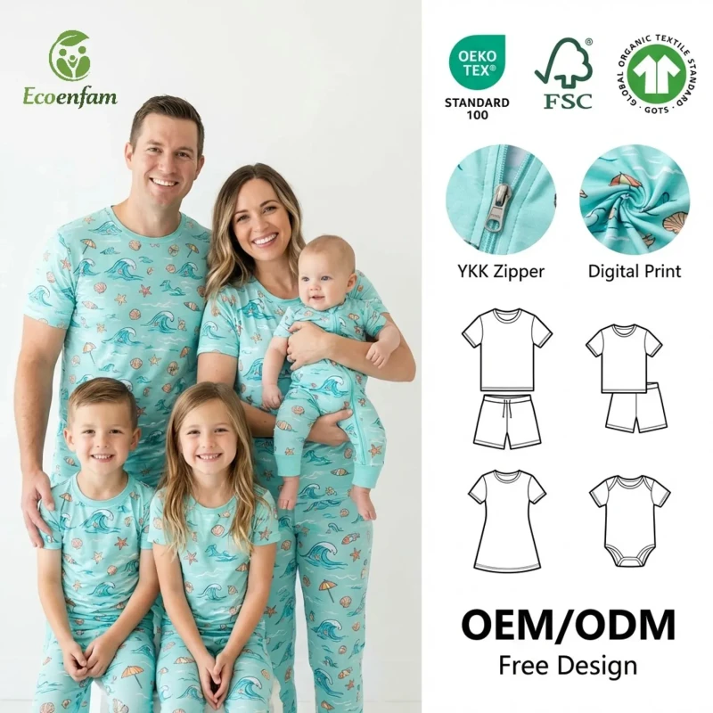Family Matching Outfits OEKO TEX Certified Custom Pattern Sleepwear OEM Bamboo Pajamas Manufacturer