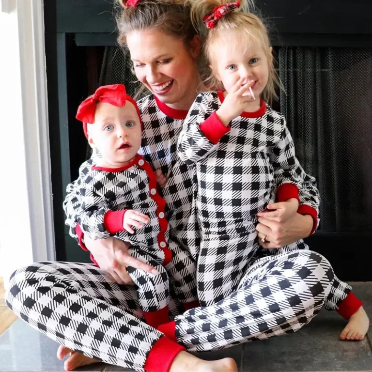 Family-Matching-Pajamas-Set-Tartan-Butt-Flap-Baby-Onesie-Pajamas-Toddler-Girl-Two-Piece-Pyjamas-Personalized-Pjs