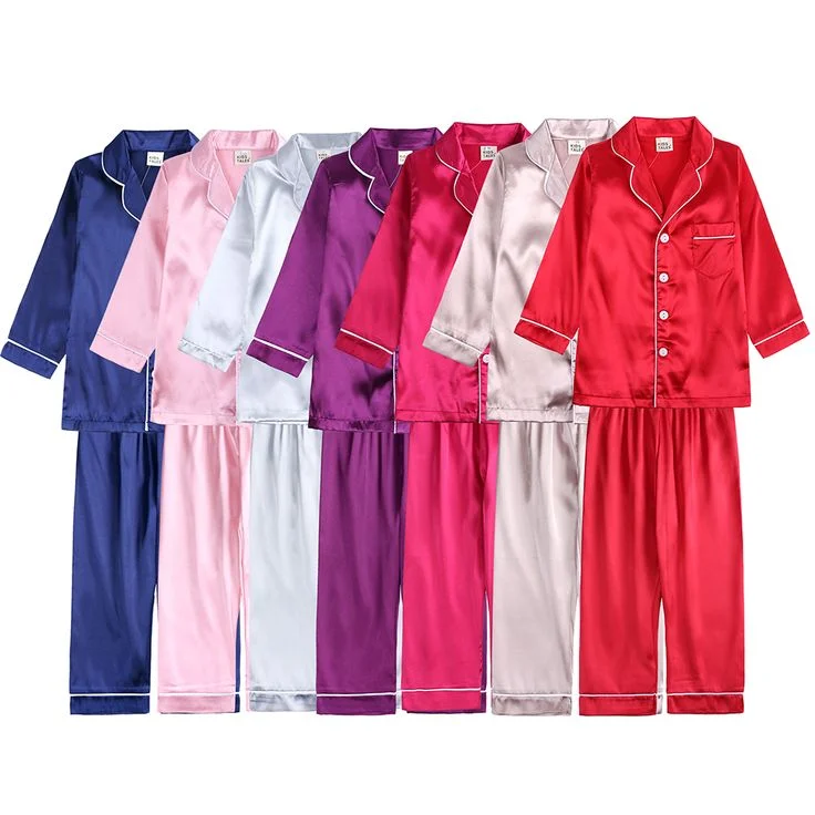 Family-Matching-Tow-Piece-Pyjamas-Set-Spring-Soft-Satin-Kids-Girl-Pajamas-Set-Adult-Boutique-Silk-Polyester-Pajama