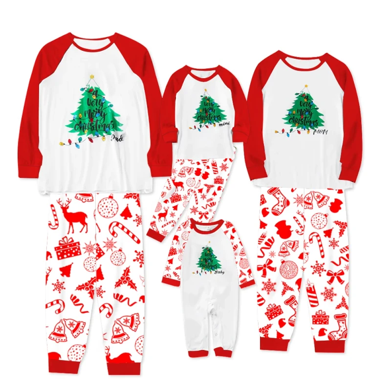 Family Sleepwear Set Bamboo Fiber Knit Christmas Matching Pajamas Adult Kids Breathable Soft