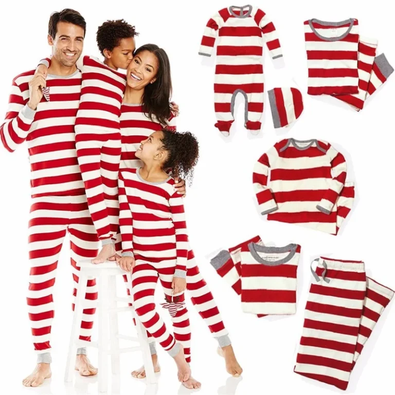 Fashion-Stripe-Family-Christmas-Pajamas-Matching-Outfits-Mommy-and-Me-Clothes-Set