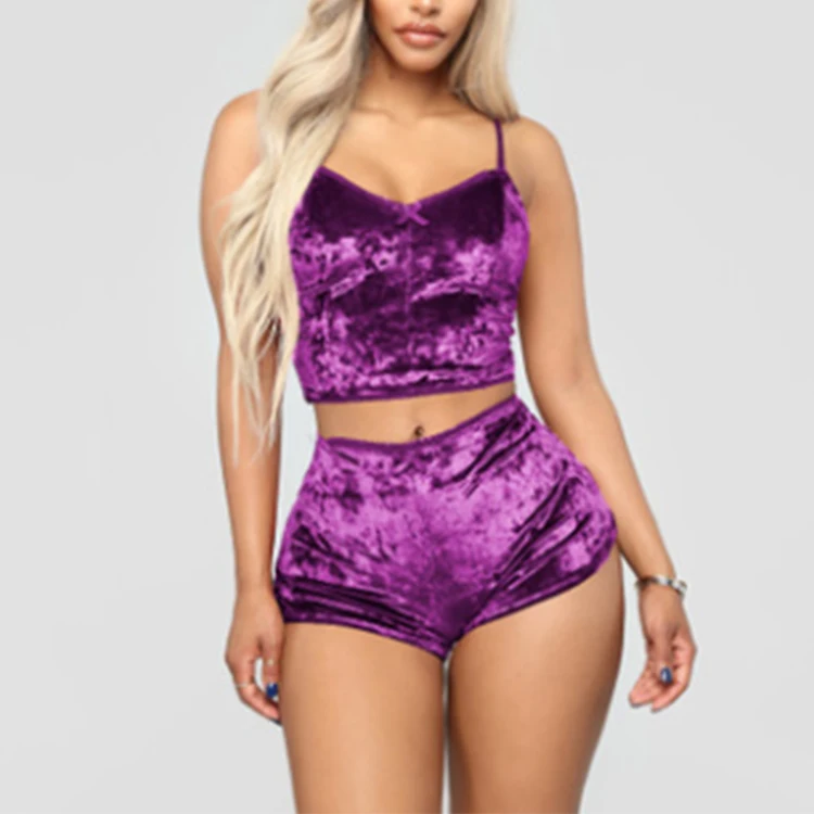 Fashion-Women-Sleepwear-Mature-Sexy-Ladies-Lingerie-Nightwear-Velvet-Pajama