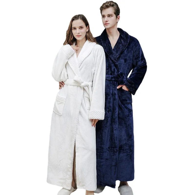 Fast Stock High Quality Fashion Patchwork Thick Long Bathrobe 280gsm Flannel Fleece Men Women Sleepwear