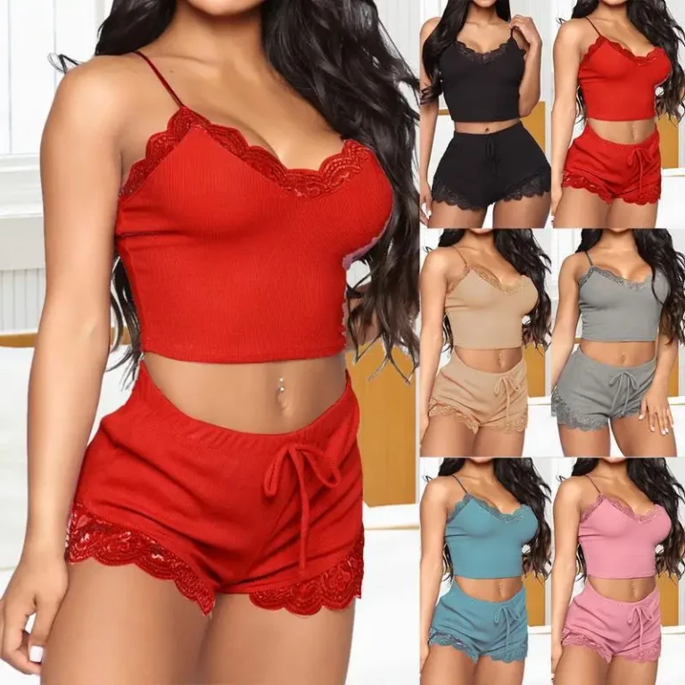 Female-Sexy-Camisole-Shorts-Pajamas-Comfortable-Lace-Home-Suit-Set